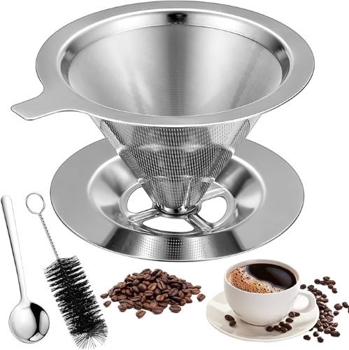 Kaffeefilter Wiederverwendbare Kaffeefilter Edelstahl Kaffeefilter, Permanent Handfilter Kaffeefilter zur Herstellung von Manuellem Kaffee, üBergießEn Von Kaffee, Coffee Filter Aufsatz