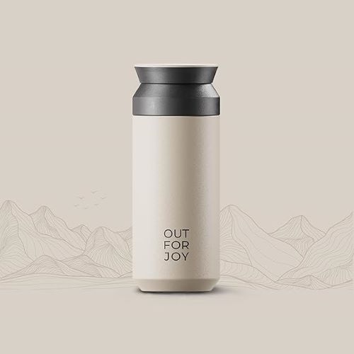 OUT FOR JOY Edelstahl Thermobecher 350ml | Kaffeebecher to go | auslaufsicher, doppelwandig isoliert | Coffee to go und Tee to go - Travel Tumbler | hält 4h heiß / 8h kalt (Ivory Beige) Marke: OUT FOR JOY