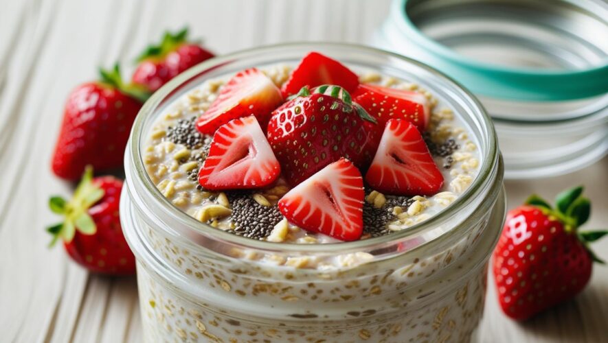 Overnight-Oat mit Erdbeeren im Glas