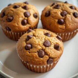 Nachhaltiges Dessert zur Resteverwertung: Bananen-Schoko-Muffins aus reifen Bananen und Schokolade, frisch gebacken.