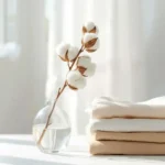 Baumwollzweig mit weißen Fasern in einer Vase – nachhaltige Bio-Baumwolle aus ökologischem Anbau.