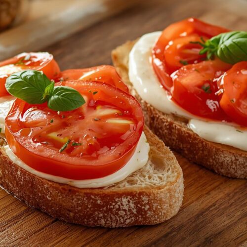 Vollkornbrot belegt mit Tomaten, Mozzarella und Basilikum, nachhaltiges pikantes Frühstücksrezept